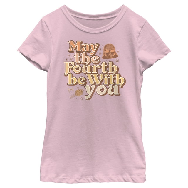 Girl's Star Wars Retro Darth Vader May the Fourth Be With You  Graphic Tee Light Pink Medium