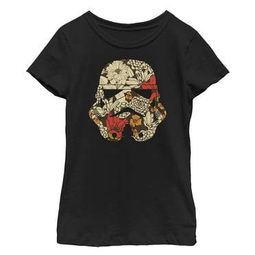 Girl's Star Wars Retro Floral Stormtrooper Helmet  Graphic Tee Black Medium