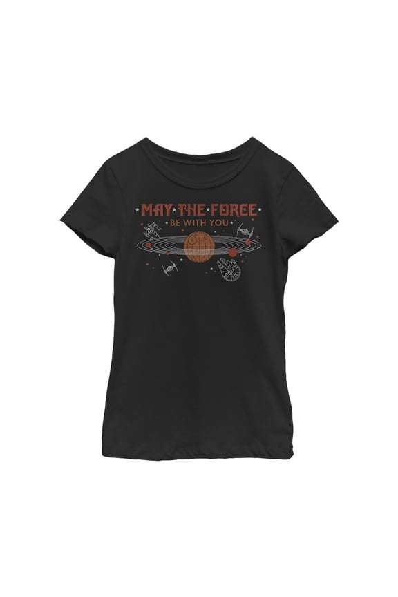 Girl's Star Wars Solar System of Force  Graphic Tee Black Small
