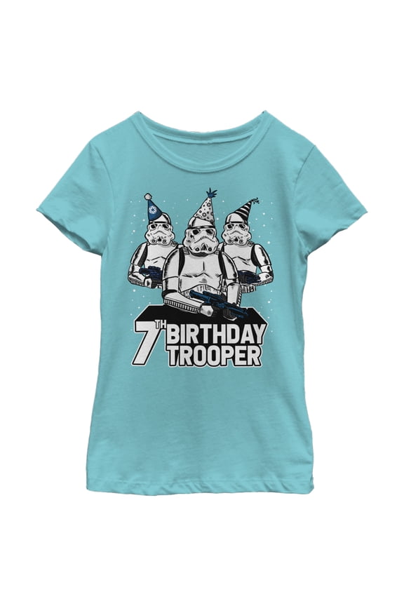 Girl's Star Wars Stormtrooper Party Hats Trio 7th Birthday Trooper Graphic Tee Tahiti Blue X Small