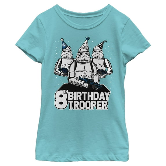 Girl's Star Wars Stormtrooper Party Hats Trio 8th Birthday Trooper Graphic Tee Tahiti Blue Small