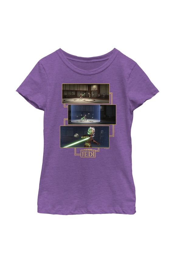 Girl's Star Wars: Tales of the Jedi Ahsoka Tano Lightsaber Scenes Graphic Tee Purple Berry X Small