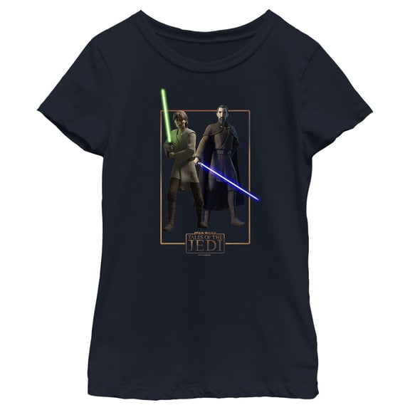 Girl's Star Wars: Tales of the Jedi Count Dooku and Qui-Gon Jinn Graphic Tee Navy Blue Large