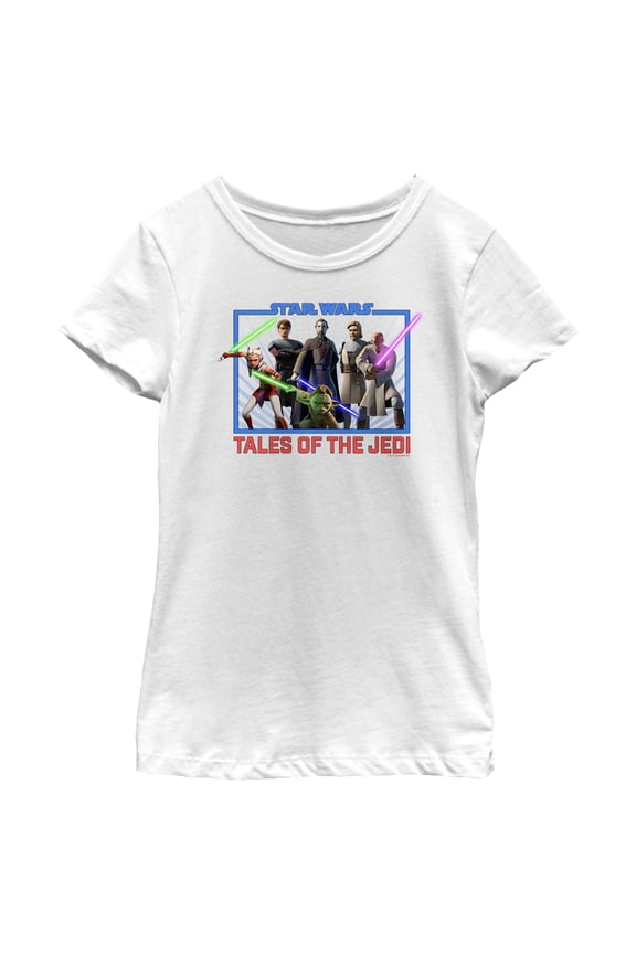 Girl's Star Wars: Tales of the Jedi Group Square Graphic Tee White Large