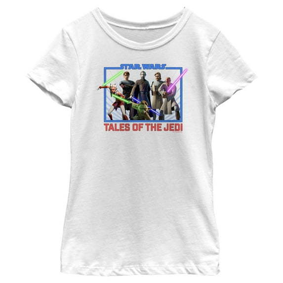 Girl's Star Wars: Tales of the Jedi Group Square Graphic Tee White Small