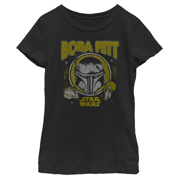 Girl's Star Wars: The Book of Boba Fett Distressed Helmet Graphic Tee Black Small