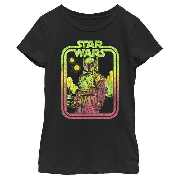 Girl's Star Wars: The Book of Boba Fett Distressed Neon Logo  Graphic Tee Black X Small