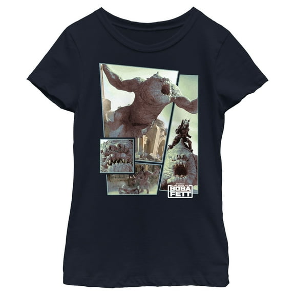 Girl's Star Wars: The Book of Boba Fett Rancor Attack  Graphic Tee Navy Blue X Small