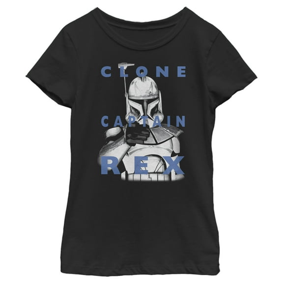 Girl's Star Wars: The Clone Wars Captain Rex Text Overlay Graphic Tee Black Large
