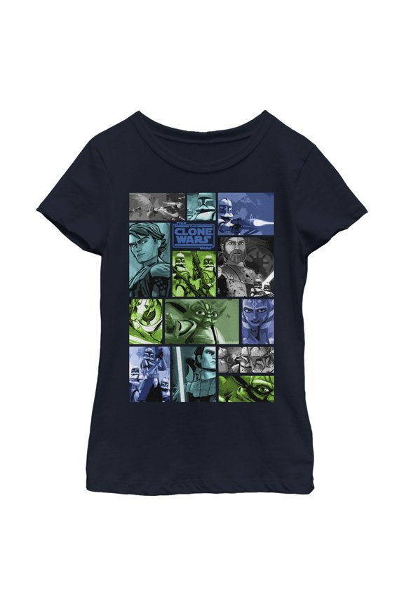 Girl's Star Wars: The Clone Wars Group Shot Panels Graphic Tee Navy Blue Large