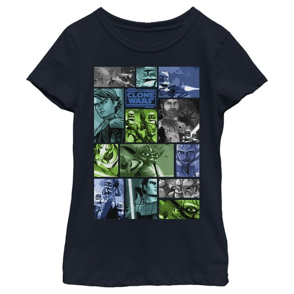 Girl's Star Wars: The Clone Wars Group Shot Panels  Graphic Tee Navy Blue X Small