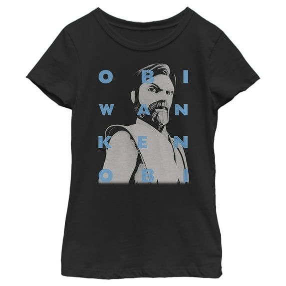 Girl's Star Wars: The Clone Wars Obi-Wan Kenobi Text Overlay Graphic Tee Black Medium
