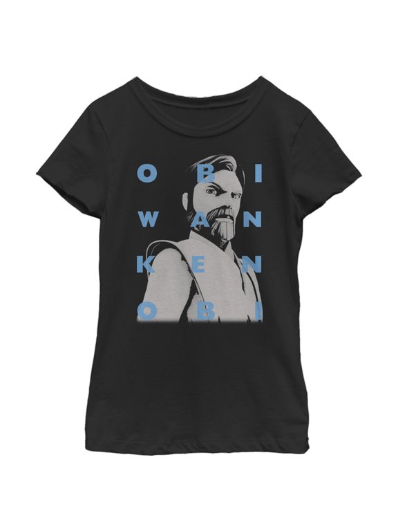 Girl's Star Wars: The Clone Wars Obi-Wan Kenobi Text Overlay Graphic Tee Black Small