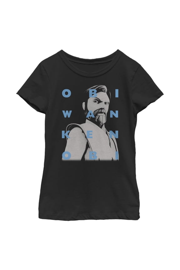 Girl's Star Wars: The Clone Wars Obi-Wan Kenobi Text Overlay  Graphic Tee Black X Large