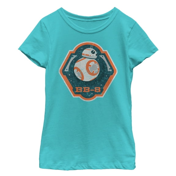 Girl's Star Wars The Force Awakens BB-8 Badge  Graphic Tee Tahiti Blue Medium
