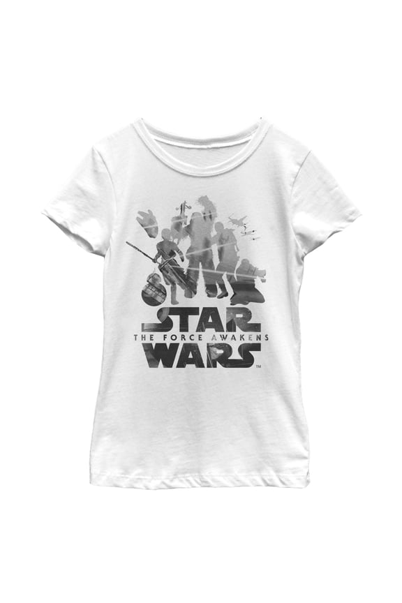 Girl's Star Wars The Force Awakens Group Silhouette Watercolor Graphic Tee White X Small