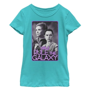 Girl's Star Wars The Force Awakens Leia and Rey Rule the Galaxy  Graphic Tee Tahiti Blue Medium