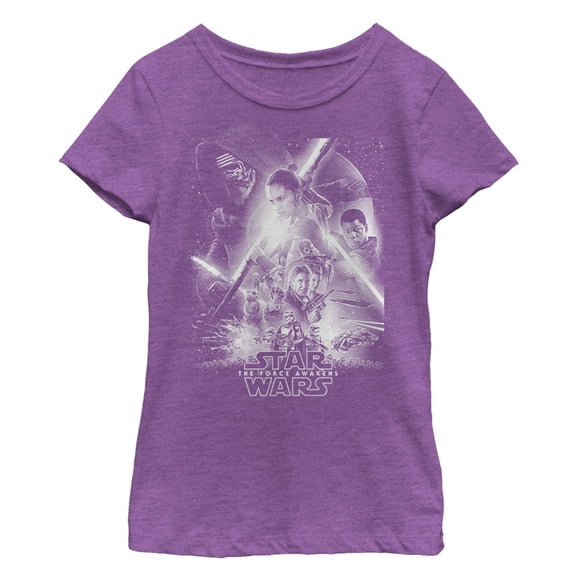 Girl's Star Wars The Force Awakens Movie Poster  Graphic Tee Purple Berry X Small