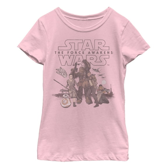 Girl's Star Wars The Force Awakens Vintage Rebel Collage Graphic Tee Light Pink X Small