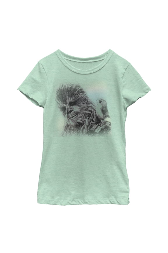 Girl's Star Wars The Last Jedi Chewbacca Porg Friends Graphic Tee Mint Medium