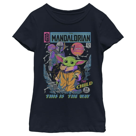 Girl's Star Wars: The Mandalorian 12 Cents Retro Comic  Graphic Tee Navy Blue X Small