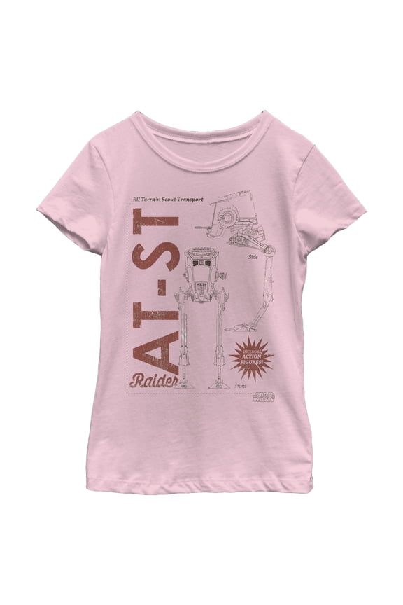 Girl's Star Wars: The Mandalorian AT-ST Action Figure Graphic Tee Light Pink X Small