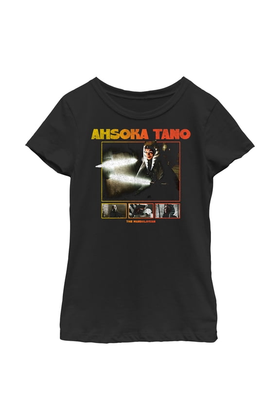 Girl's Star Wars: The Mandalorian Ahsoka Tano Scenes Graphic Tee Black X Small