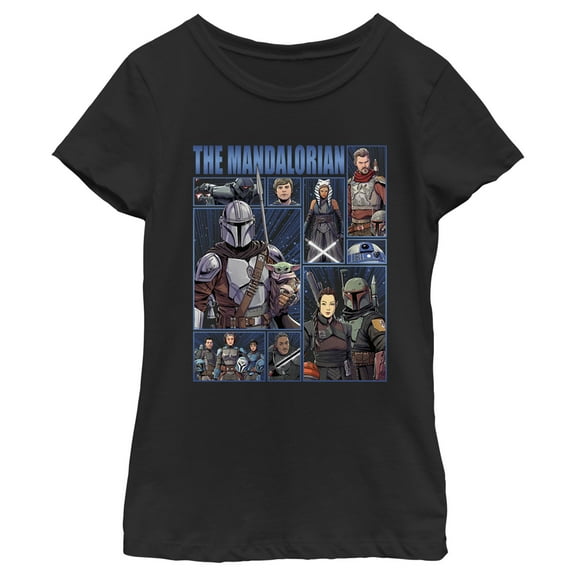 Girl's Star Wars: The Mandalorian Animated Cast Poster Graphic Tee Black Large