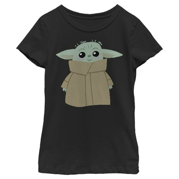 Girl's Star Wars: The Mandalorian Blushing Animated Grogu  Graphic Tee Black Small