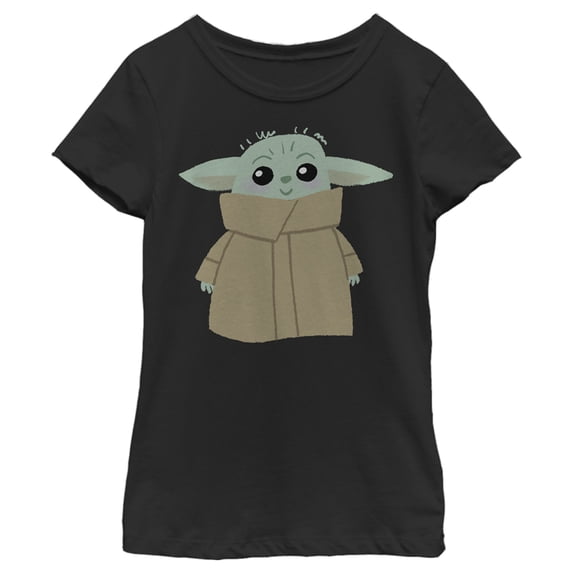 Girl's Star Wars: The Mandalorian Blushing Animated Grogu Graphic Tee Black Small