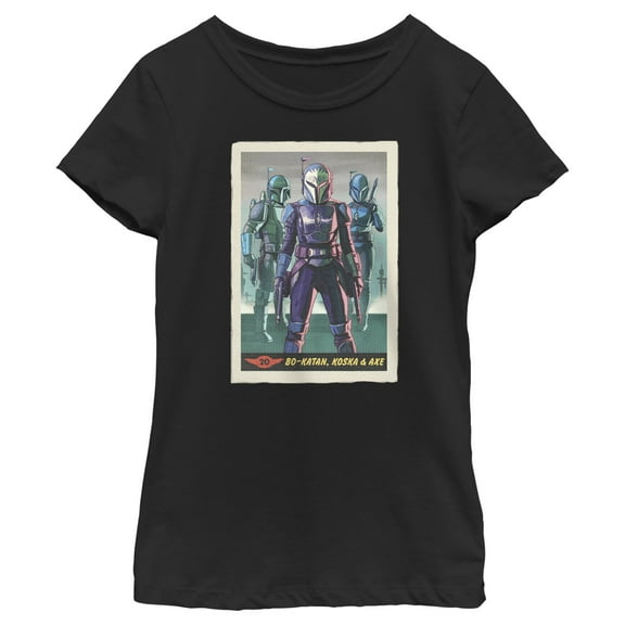 Girl's Star Wars: The Mandalorian Bo-Katan Koska & Axe Card Graphic Tee Black Large