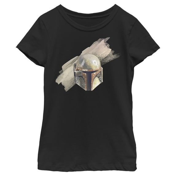 Girl's Star Wars: The Mandalorian Boba Fett Helmet Graphic Tee Black Medium