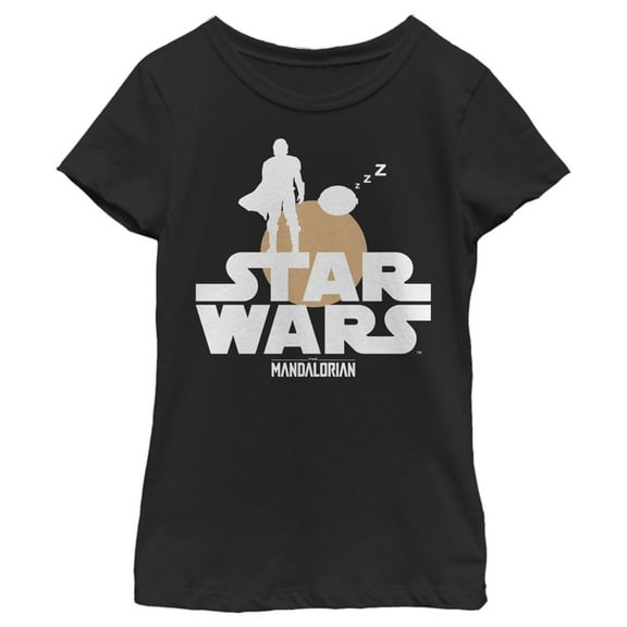 Girl's Star Wars: The Mandalorian Bounty Hunter and The Child Silhouette  Graphic Tee Black Small