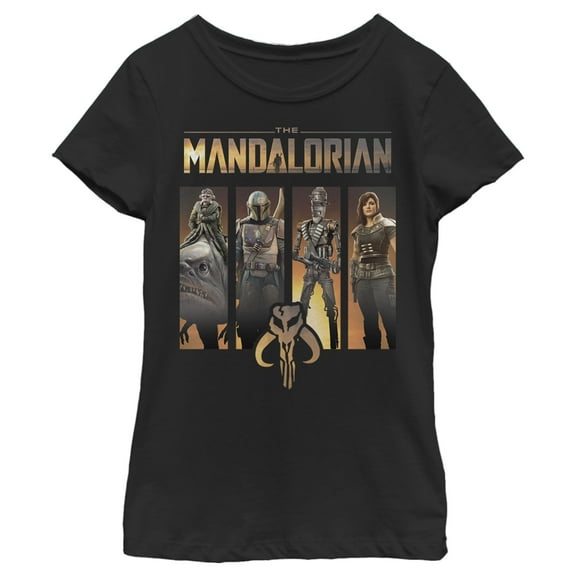 Girl's Star Wars: The Mandalorian Character Panel Graphic Tee Black X Large