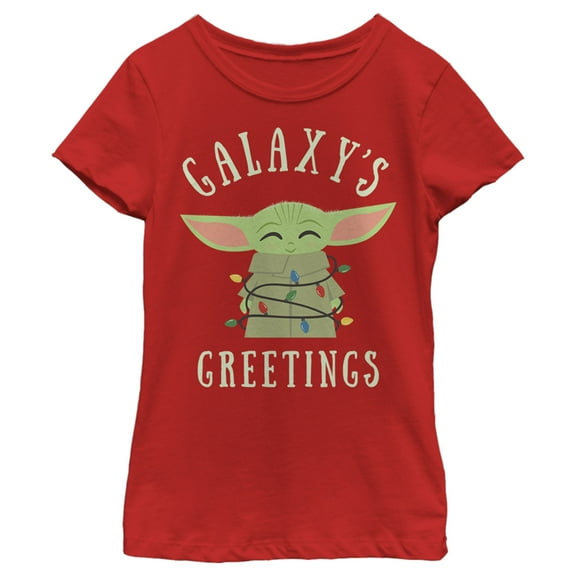 Girl's Star Wars The Mandalorian Christmas The Child Greetings Graphic Tee Red Medium