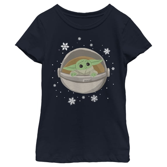 Girl's Star Wars: The Mandalorian Christmas The Child Space Cruise Graphic Tee Navy Blue Large