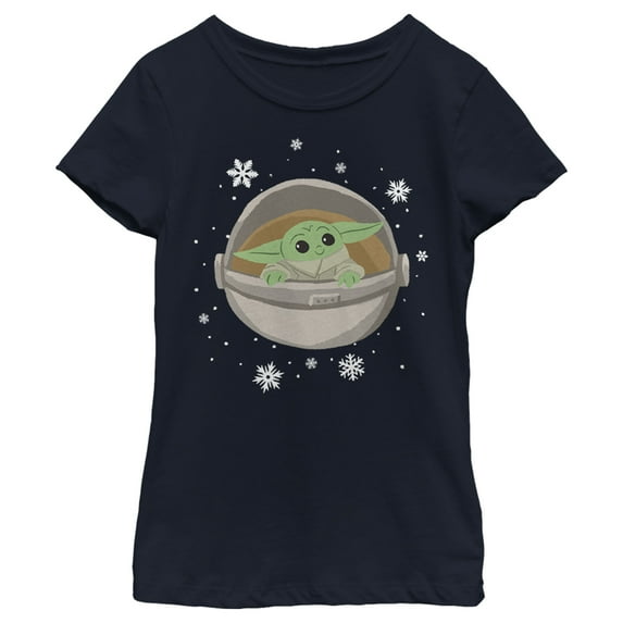 Girl's Star Wars: The Mandalorian Christmas The Child Space Cruise Graphic Tee Navy Blue Small