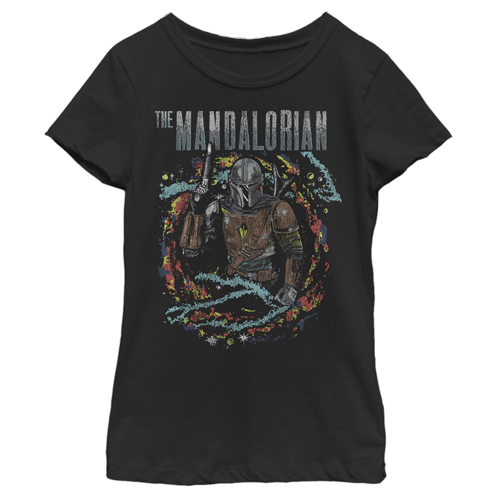 Girl's Star Wars: The Mandalorian Cosmic Mando Graphic Tee Black Medium ...