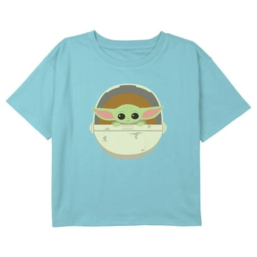 Girl's Star Wars: The Mandalorian Cute Chibi Grogu Bassinet Crop Graphic T-Shirt Blue Large