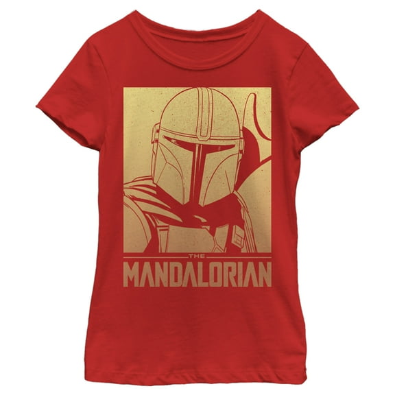 Girl's Star Wars: The Mandalorian Din Djarin Gold Poster  Graphic Tee Red X Small