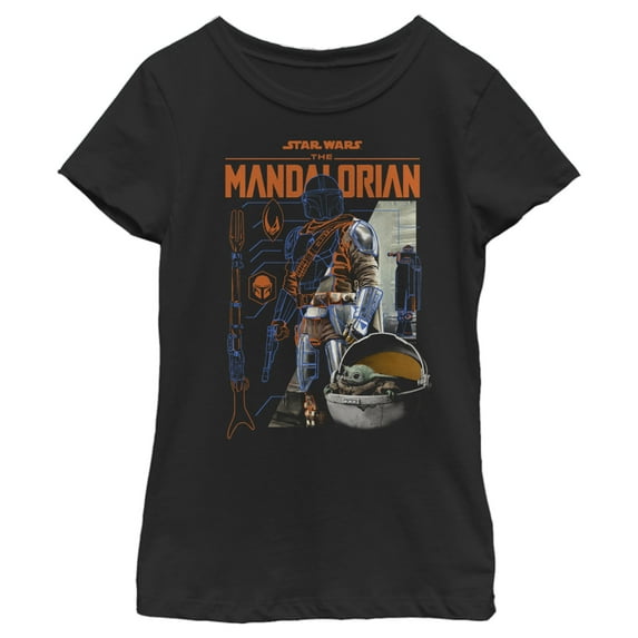 Girl's Star Wars: The Mandalorian Din Djarin Schematics Graphic Tee Black Small