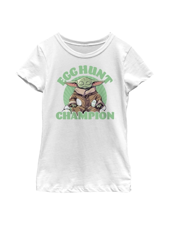 Girl's Star Wars: The Mandalorian Easter Grogu Egg Hunt Champion Graphic Tee White X Small