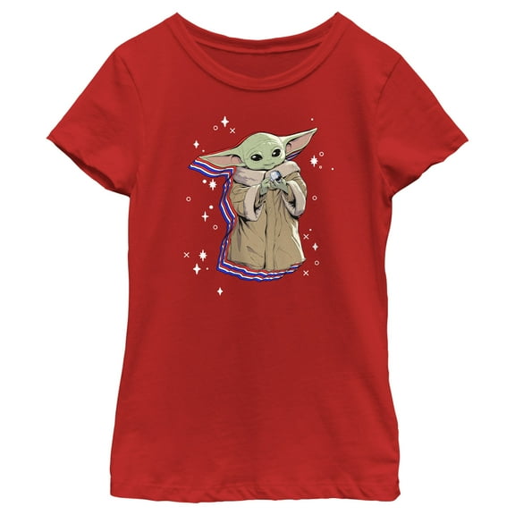 Girl's Star Wars: The Mandalorian Fourth of July Grogu  Graphic Tee Red X Large