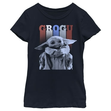 Girl's Star Wars: The Mandalorian Fourth of July Grogu Portrait  Graphic Tee Navy Blue Small