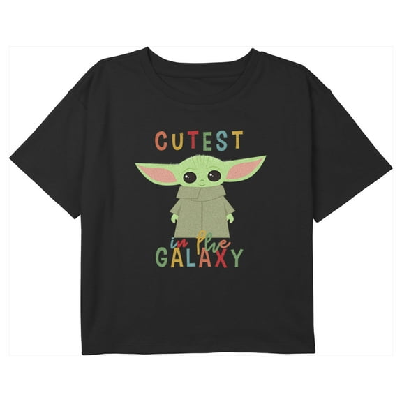 Girl's Star Wars: The Mandalorian Grogu Cutest in the Galaxy Graphic Cropped T-Shirt Black X Small