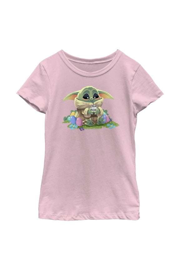 Girl's Star Wars: The Mandalorian Grogu Easter Egg Collector Graphic Tee Light Pink Large