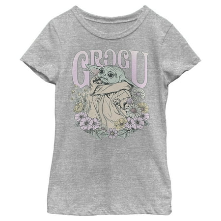 Girl's Star Wars: The Mandalorian Grogu Flower Child Graphic Tee Athletic Heather X Small
