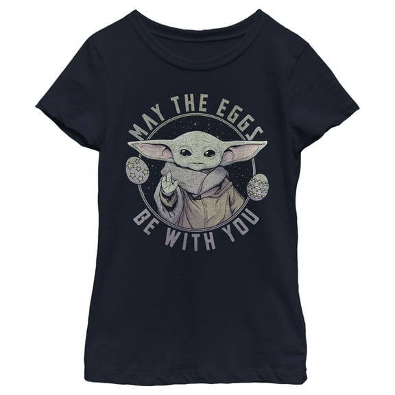 Girl's Star Wars: The Mandalorian Grogu May the Eggs Be With You  Graphic Tee Navy Blue X Small