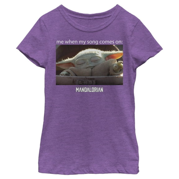 Girl's Star Wars: The Mandalorian Grogu Me When My Song Comes On Meme  Graphic Tee Purple Berry X Large