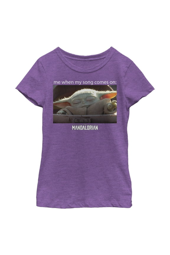 Girl's Star Wars: The Mandalorian Grogu Me When My Song Comes On Meme Graphic Tee Purple Berry X Small
